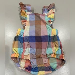 Tea Ruffle Bubble Baby Romper Size 3-6 Months (blue,pink,yellow,green plaid).